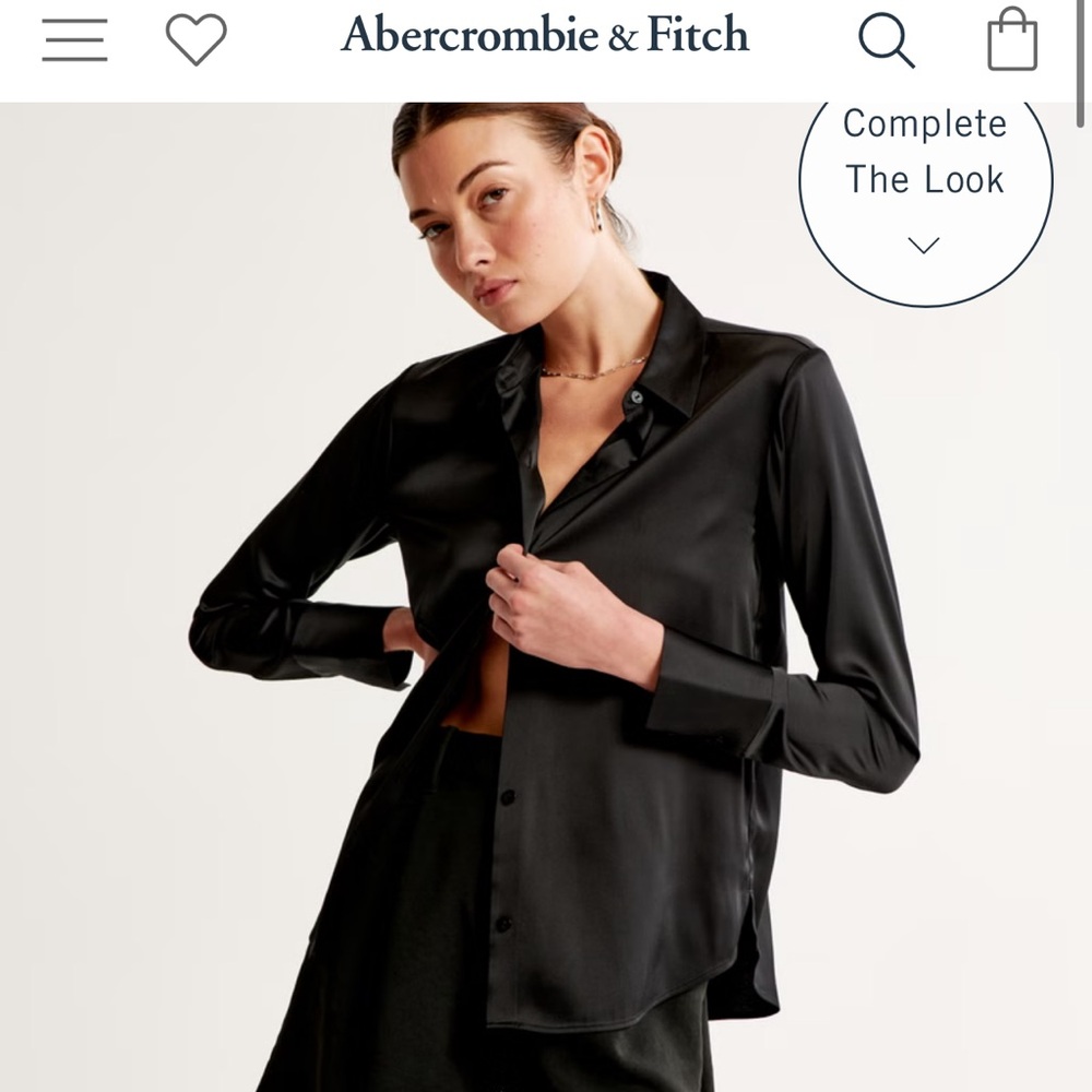 NWT black Long-Sleeve Satin Button-Up Shirt • sz small